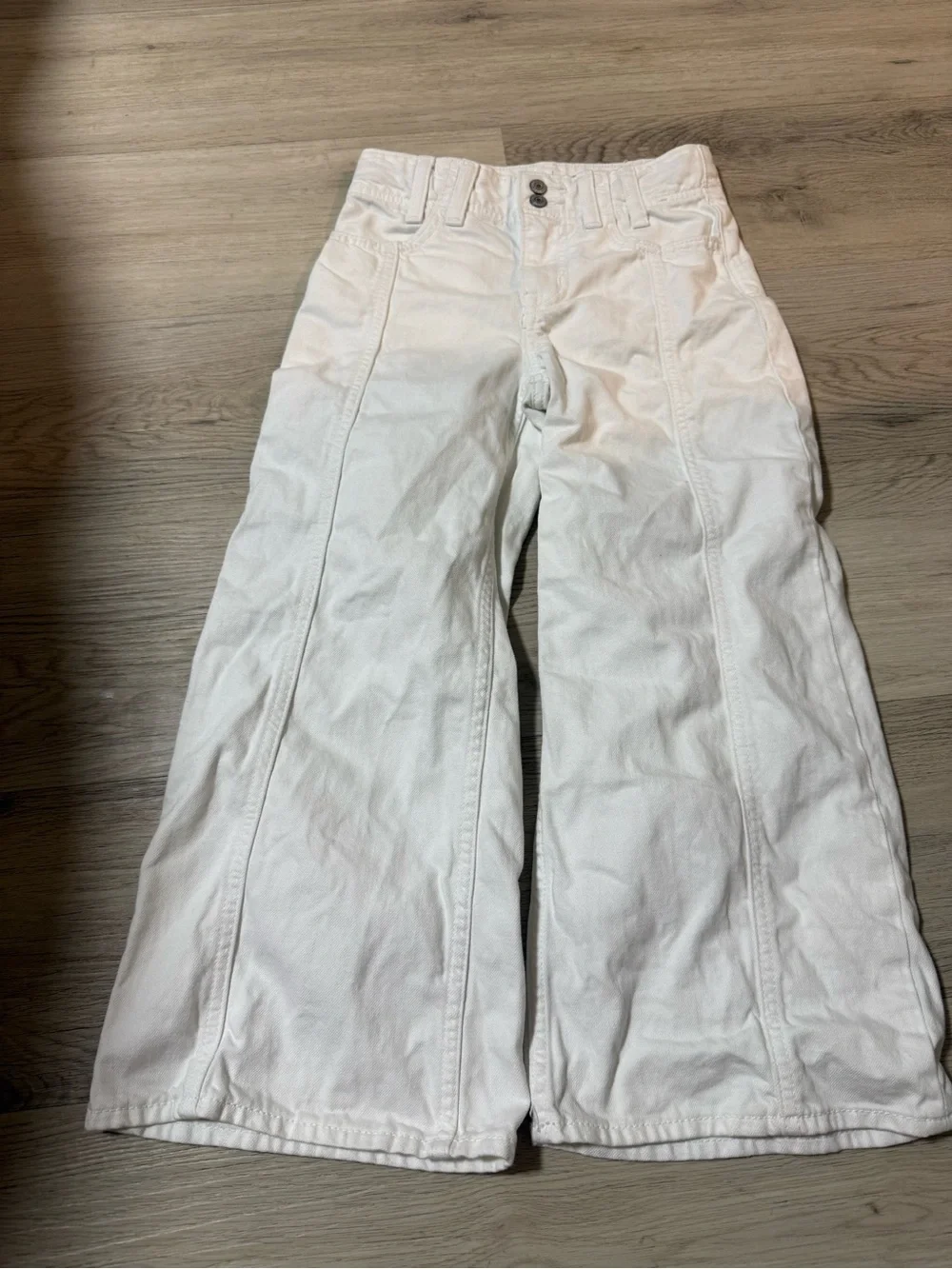 Gap Kids High Rise Stride Wide Angle Jeans White Denim Girls Size 8